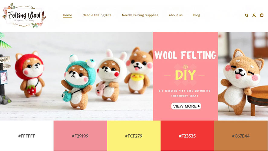 Felting Wool Website With Clean and Charming Palette