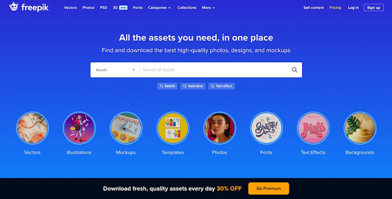 Interface of Freepik's home page