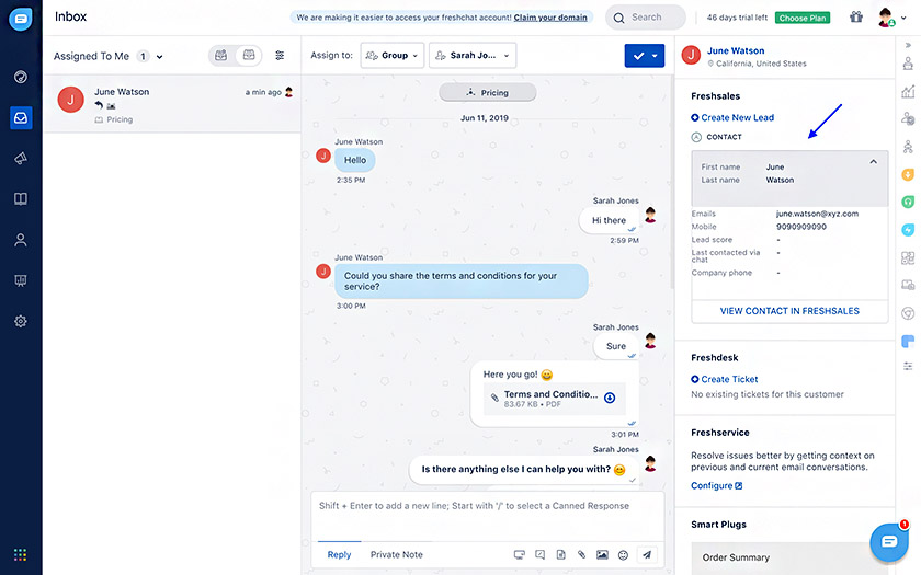 Creating Freshsales contact from a Facebook Messenger chat widget