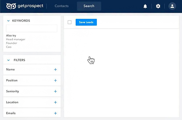 GetProspect interface for finding emails