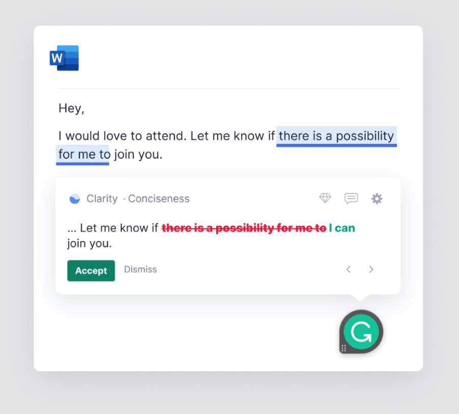 A screenshot showing an example of Grammarly Business