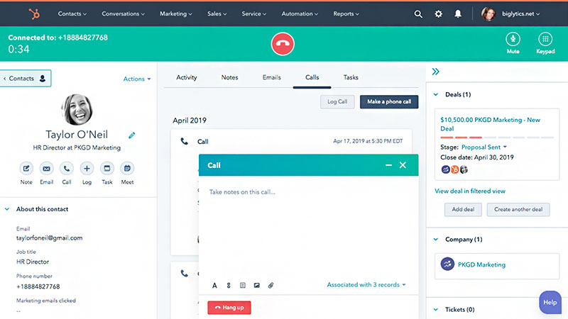 HubSpot Service Hub in-app caller