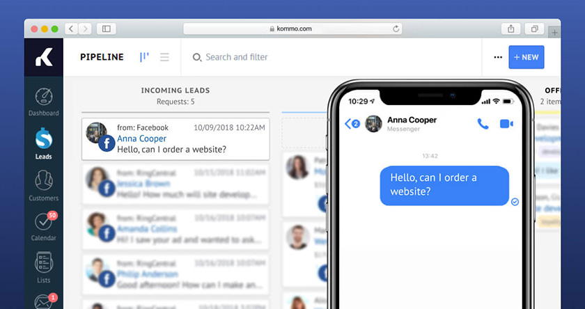 Chatting with a lead through the Kommo and Facebook Messenger integration