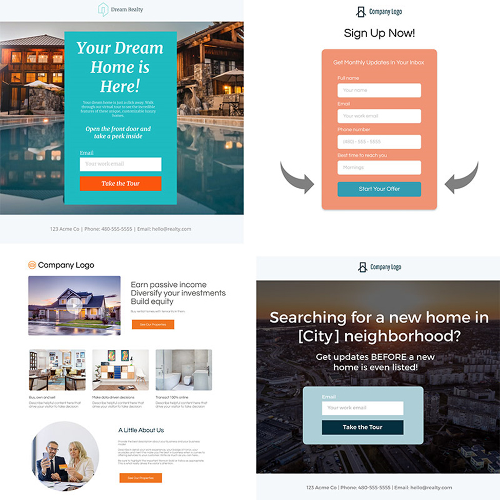 Different landing page templates from LionDesk.