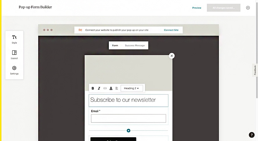 Interface of Mailchimp's intuitive form builder tool