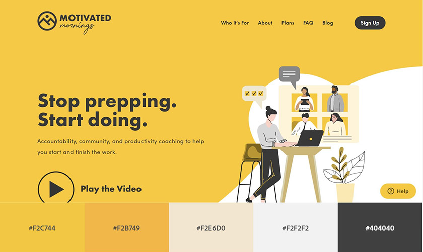 Motivated Mornings Website With Bold Positivity Color Palette for Websites