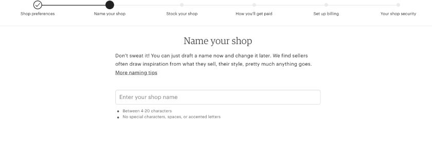 Name your shop page on Etsy store manager set up