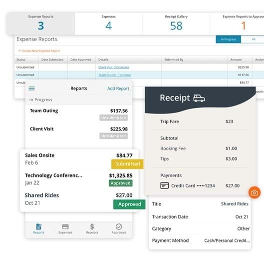 Reporting and tracking features of Paylocity's expense management tool.