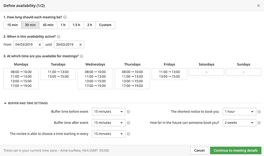 Setting meeting availability for Pipedrive meeting scheduler