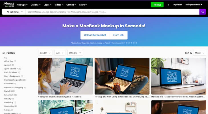 Search results for MacBook mockups on Placeit