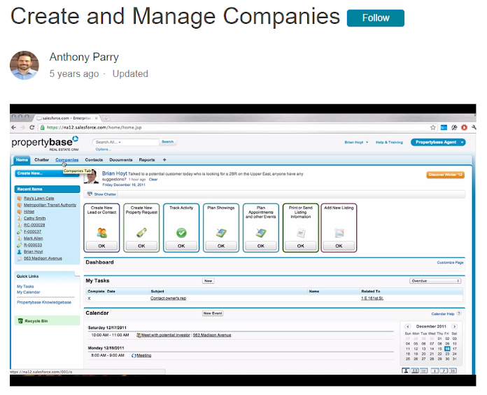 Propertybase Create and Manage Companies feature.