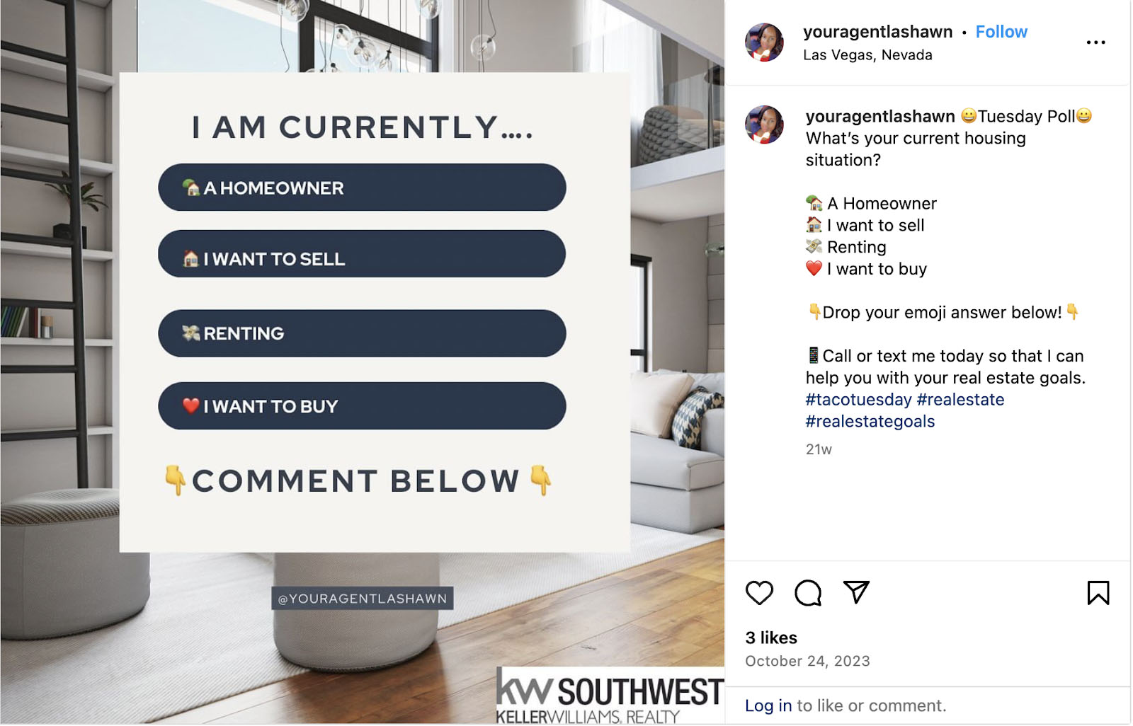 Screenshot of a real estate Instagram social media poll.