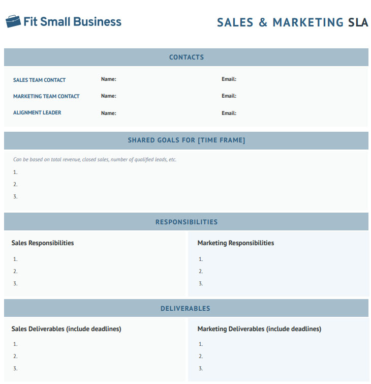 Preview of Sales and Marketing Service Level Agreement Template