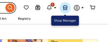 Shop Manager icon on Etsy homepage