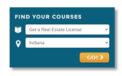 Blue box for website visitors to select course and state for education.