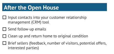 Screenshot of checklist items to complete after the open house