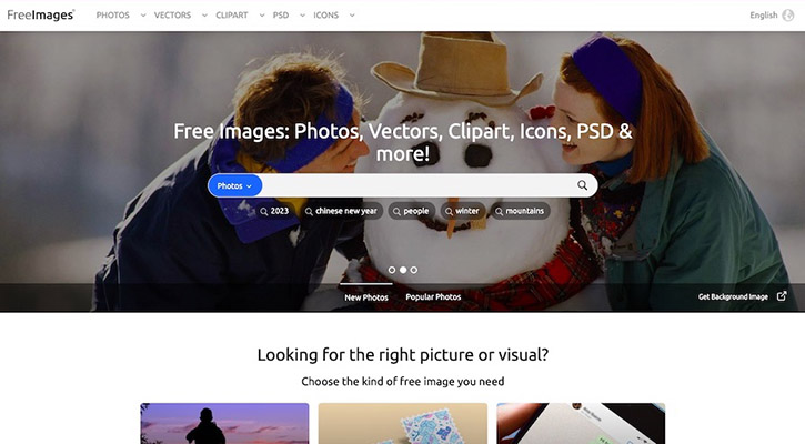 Interface of FreeImages' home page