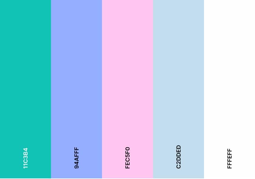 A color palette with a green, purple, and pink.