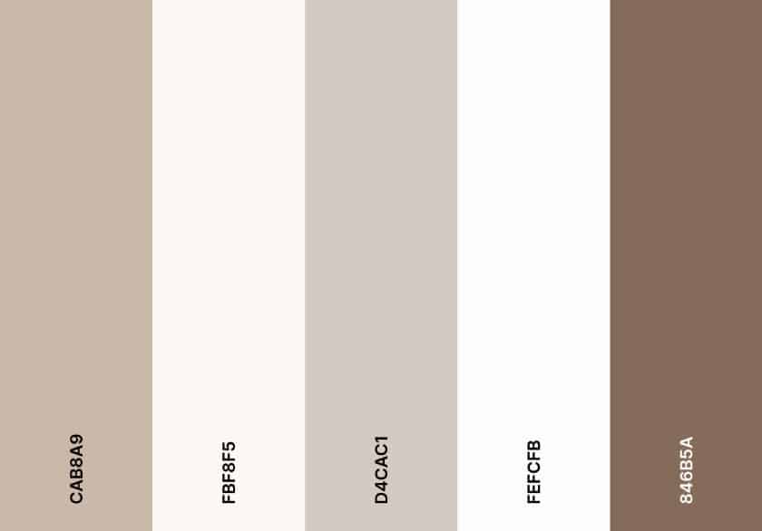 A color palette with shades of cream and beige.