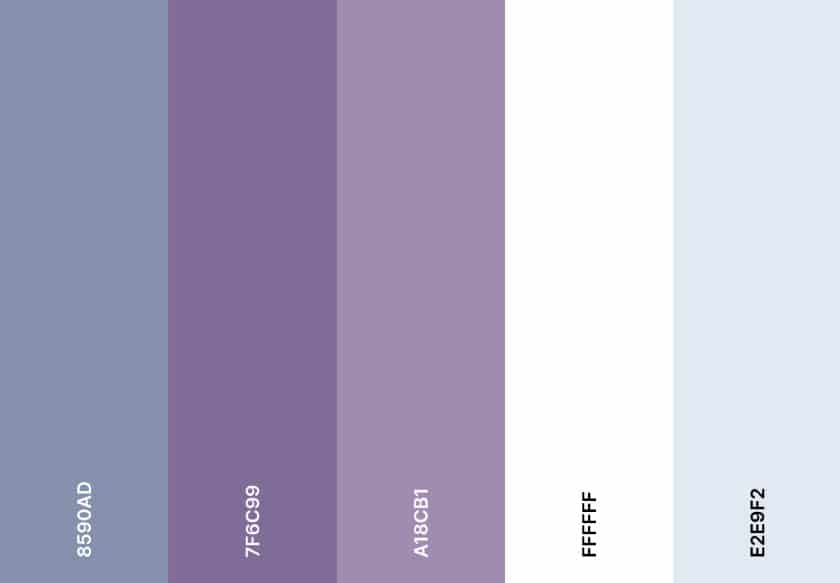 A color palette with various shades of purple.
