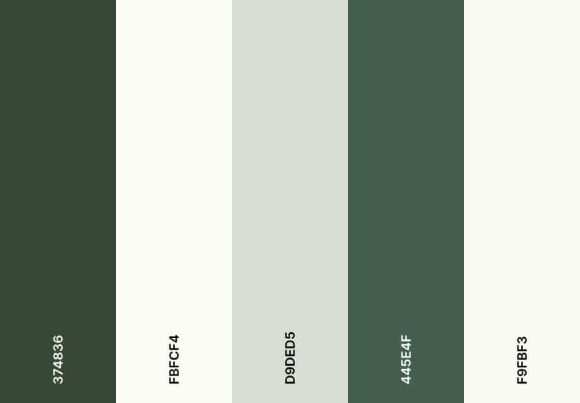 A color palette with various shades of white, green, and gray.