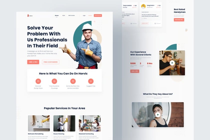A sample website template for a home repair services business with a white background.