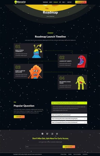 A website template for a tech company with a black background and neon elements.