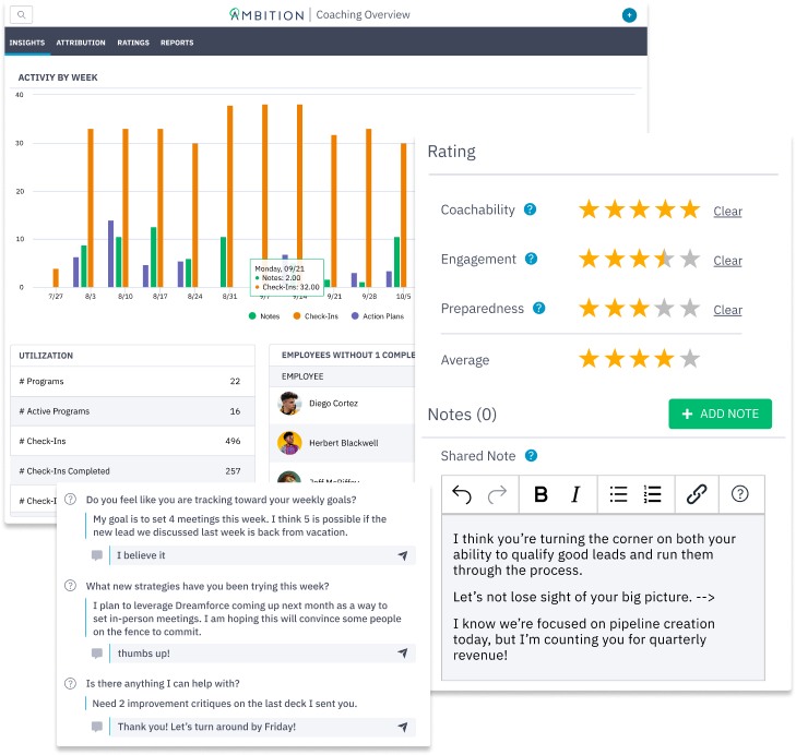Ambition's sales coaching software for easier and intuitive sales coaching.