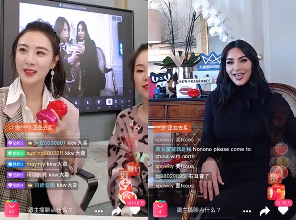 Kim Kardashian on a Taobao livestream shopping event selling her perfume.