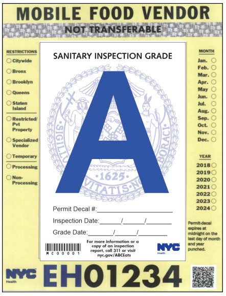Blank copy of New York City Department of Health Mobile Food Vendor Permit.