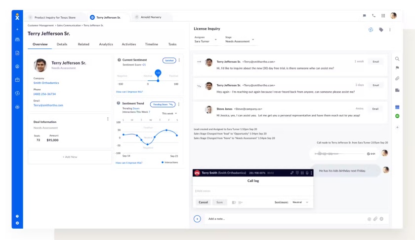 Nextiva dashboard showing call logging in the contact record.