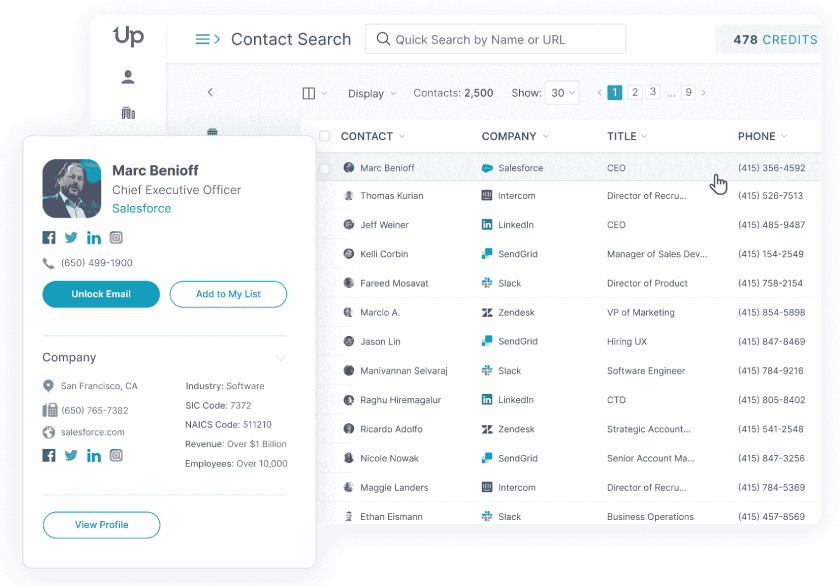 UpLead's B2B contact search for prospecting via cold emailing.