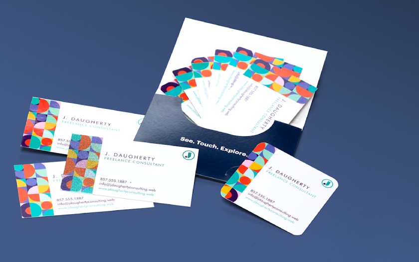 VistaPrint's free business card sample pack with various paper stocks and sizes.