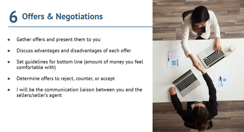 Screenshot of slide 13 of the deck talking about offers and negotiations