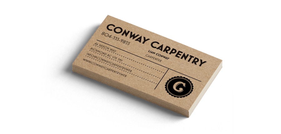 sample business card for a carpenter designed with Vistaprint