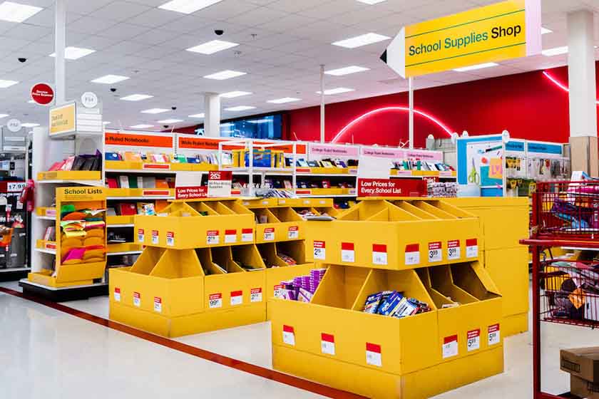 Target back to school bins and displays.