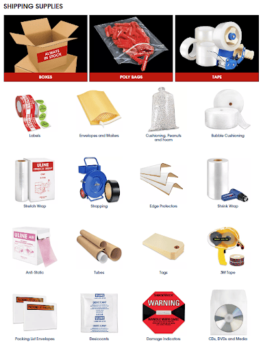 ULINE range of shipping supplies