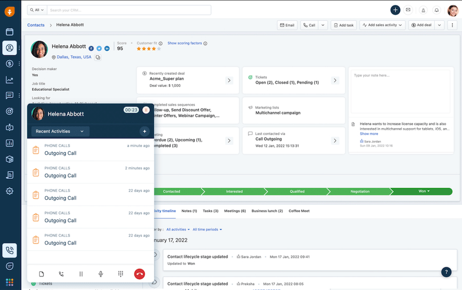 A Freshsales contact record with built-in telephony.