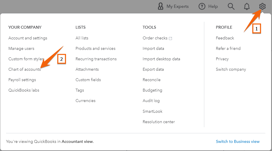 Navigate to Chart of accounts in QuickBooks Online
