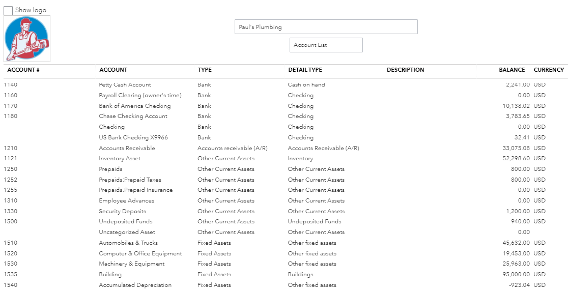 quickbooks chart of accounts template