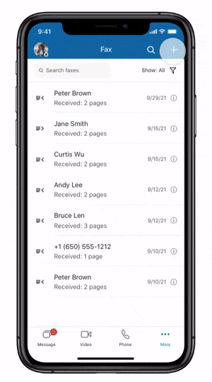 A user adding a cover page in their virtual fax on the RingCentral mobile app, choosing among different cover sheet options