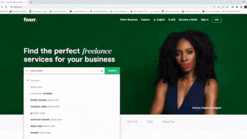 GIF showing how to find a gig on Fiverr.