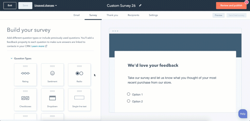 Creating a custom survey in HubSpot Service Hub
