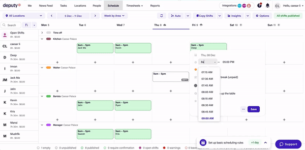 Gif showing Deputy scheduling's new interface.