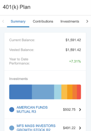 Screenshot of Paychex mobile app dashboard