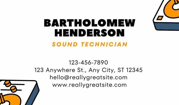 sound technician retro business card back view.