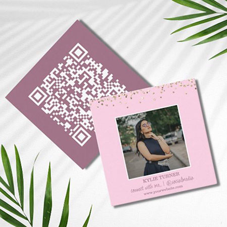 Square business cards with a QR code designed by Zazzle