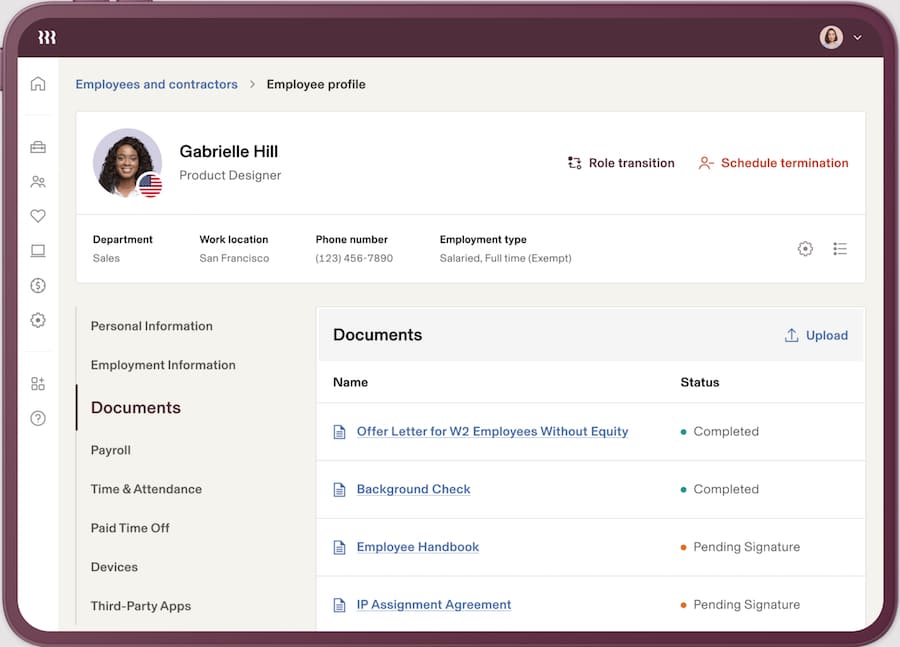 A Rippling employee profile with a checklist of tasks for onboarding.