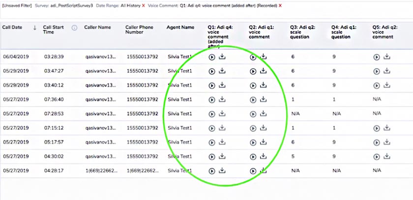 A screenshot of how to find the post-call survey results in 8x8 Contact Center