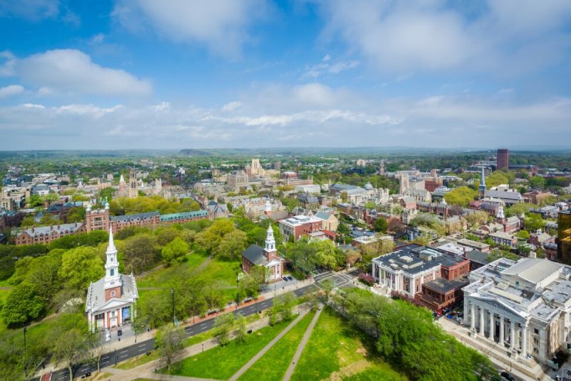Wide view of New Haven, Connecticut.
